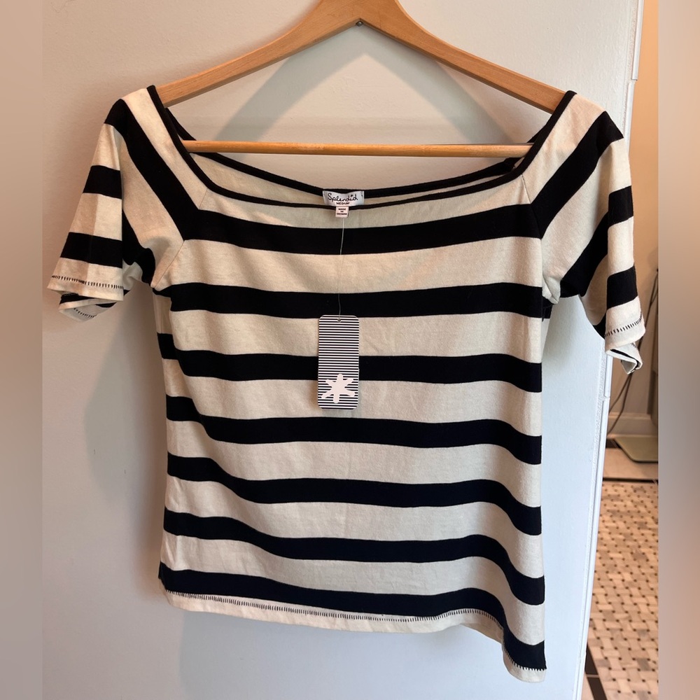 Splendid Black and Ivory Striped Short Sleeve Tee